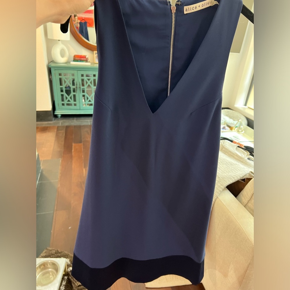 Chic blue vneck designer mini dress